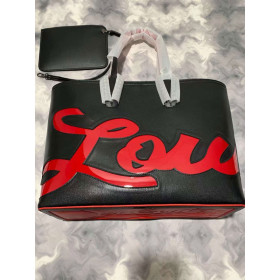 Christian Louboutin Cabata Tote Bag Logo Motif Calf Leather Black Red