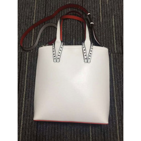 Christian Louboutin Cabata Tote Bag Spikes Calf Leather White