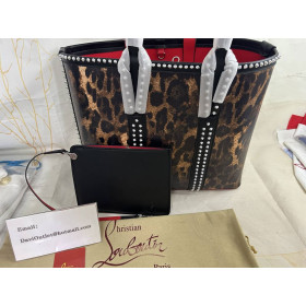 Christian Louboutin Cabata Tote Bag with Spikes Calf Leather Leopard