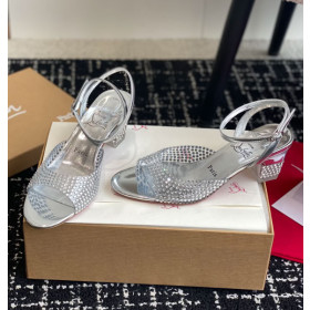 Christian Louboutin Cassandrissima Sandals 45mm Crystal-Embellished Pvc And Metallic Leather Silver