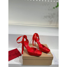 Christian Louboutin Cassia Lace Up 100 Mm Strappy Pumps Crepe Satin Red