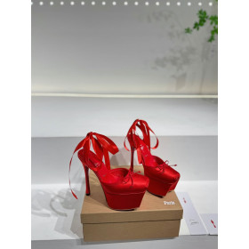 Christian Louboutin Cassia Lace Up Alta Platform 160 mm Strappy Pumps Crepe Satin Red
