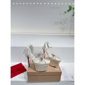 Christian Louboutin Cassia Lace Up Alta Platform 160 mm Strappy Pumps Crepe Satin White