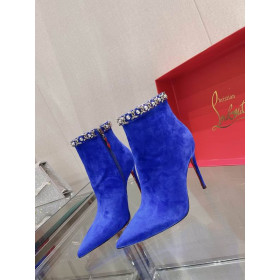 Christian Louboutin Chain Booty Ankle Boots 100mm Velvet Blue