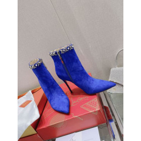 Christian Louboutin Chain Booty Ankle Boots 100mm Velvet Blue