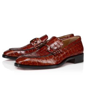 Christian Louboutin Chambelimoc Loafers Alligator Embossed Calf Leather Acajou