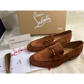 Christian Louboutin Chambelimoc Loafers Suede Calf Leather Brown