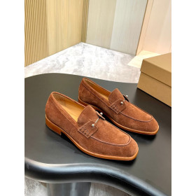 Christian Louboutin Chambelimoc Loafers Suede Calf Leather Brown