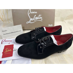 Christian Louboutin Chambeliss Derby Flat Velvet And Shiny Leather Black