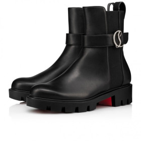 Christian Louboutin Cl Chelsea Booty Lug Low Boots Calf Leather Black