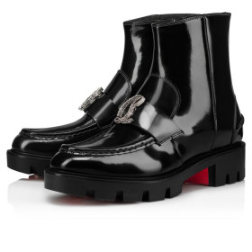 Christian Louboutin CL Moc Ankle Boots Calf Leather And Strass Black