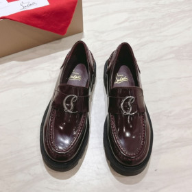 Christian Louboutin CL Moc Lug Loafers Calf Leather Burgundy