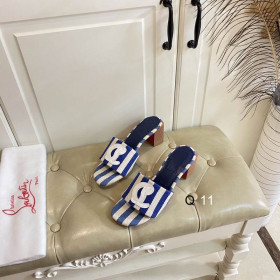 Christian Louboutin CL Mules 50mm Malha Printed Fabric Blue