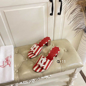 Christian Louboutin CL Mules 50mm Malha Printed Fabric Red
