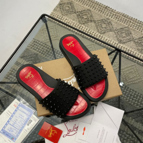 Christian Louboutin CL Slippers Men Spikes Slide Sandals Black