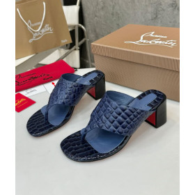 Christian Louboutin Cl Tongamule 55 Mm Mules Alligator Embossed Calf Leather Blue