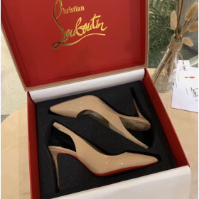 Christian Louboutin Clare Sling 80mm Pumps Patent Leather Nude