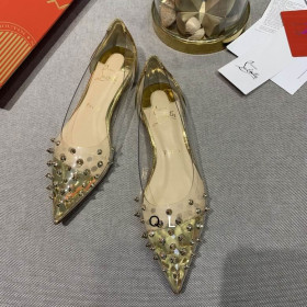 Christian Louboutin Collaclou Spike Clear Flat Embellished Pvc and Metallic Leather Gold