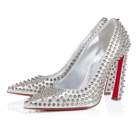 Christian Louboutin Condora Spikes 100 Mm Pumps Iridescent Nappa Leather And Specchio Silver