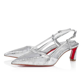 Christian Louboutin Condoroline 55 Mm Sling Back Pumps Manoir Specchio Leather Silver