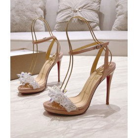 Christian Louboutin Crystal Queen 120mm Sandals Patent Leather Nude