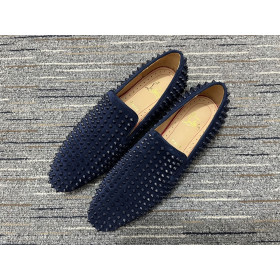 Christian Louboutin Dandelion Spike Loafers Veau Velours Navy Blue