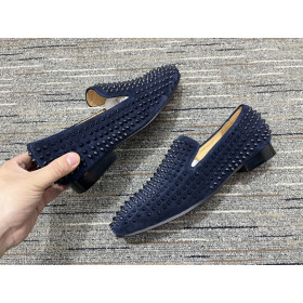 Christian Louboutin Dandelion Spike Loafers Veau Velours Navy Blue