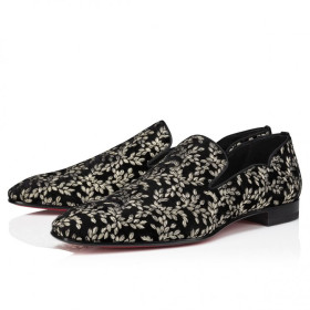 Christian Louboutin Dandy Chick Loafers Velvet Royal Embroidery Black