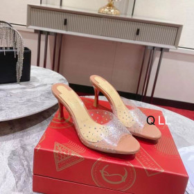 Christian Louboutin Degramule Embellished Mules 80mm PVC and Leather Nude