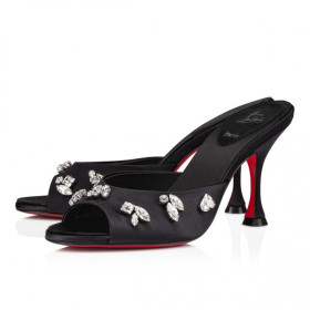 Christian Louboutin Degraqueen 85 Mm Mules Sandals Crepe Satin Black