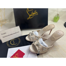 Christian Louboutin Degraqueen 85 Mm Mules Sandals Crepe Satin Leche