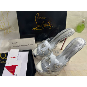 Christian Louboutin Degraqueen Alta Embellished Platform Mules 130mm Pvc Silver