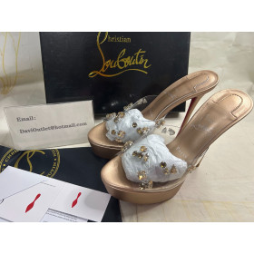 Christian Louboutin Degraqueen Alta Embellished Platform Mules 130mm Pvc Light Peach