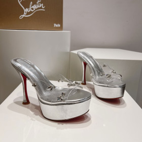 Christian Louboutin Degraqueen Alta Platform Sandals130mm Leather PVC Silver