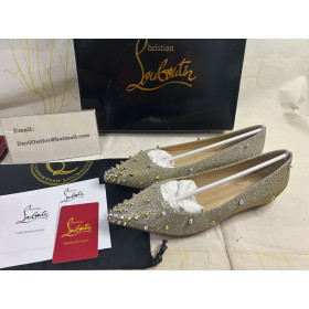 Christian Louboutin Degraspike Ballet Flats Glitter Fabric Silver