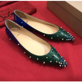Christian Louboutin Degraspike Flats Spikes Patent Kid Leather Blue Green