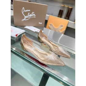 Christian Louboutin Degrastrass Flats Silver PVC and Strass Light Peach