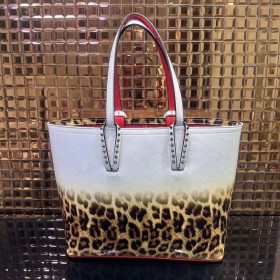 Christian Louboutin East West Cabata Tote Calfskin Degrade Leopard Print Spikes