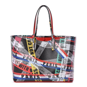 Christian Louboutin East West Cabata Tote Calfskin Loubiballage Spikes Black Multicolor