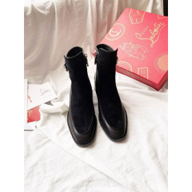 Christian Louboutin Ecritoir Flat Ankle Boots Calfskin and Velvet Black