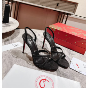 Christian Louboutin Emilie 100MM Sandals Glittered Leather Black