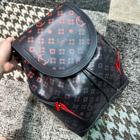 Christian Louboutin Explorafunk Backpack Calf Leather CL Monogram Black Red