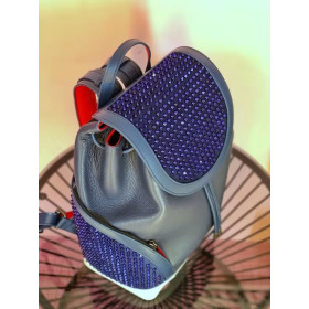 Christian Louboutin Explorafunk Backpack Calf Leather Spikes Blue