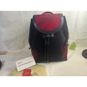 Christian Louboutin Explorafunk Backpack Embellished Crystal Leather and Satin Black Red