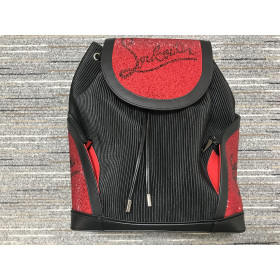 Christian Louboutin Explorafunk Backpack Embellished Crystal Leather and Satin Black Red