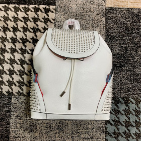 Christian Louboutin Explorafunk Backpack Grained Calf Leather Spikes White