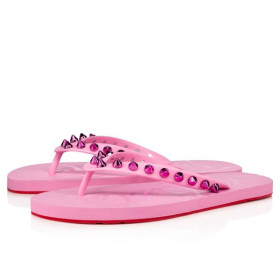 Christian Louboutin Flip Flops Spikes Confettis/metal Fuxia Rubber