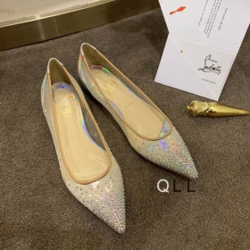 Christian Louboutin Follies Strass Flats Mesh and Patent Leather Silver