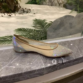 Christian Louboutin Follies Strass Flats Mesh and Patent Leather Silver