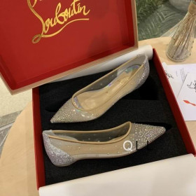 Christian Louboutin Follies Strass Flats Mesh Glitter Silver